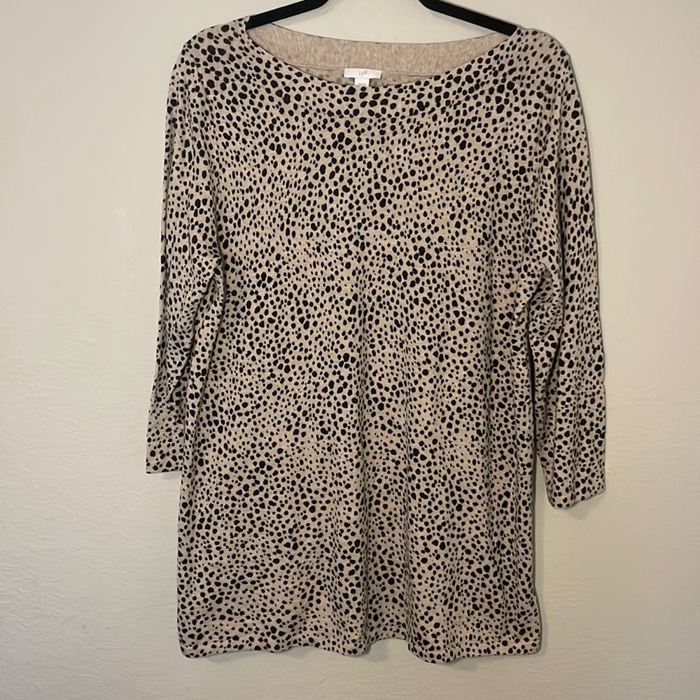 J Jill Size L Cheetah Print Lightweight Sweater 3/4 Sleeve Boatneck Tan Brown